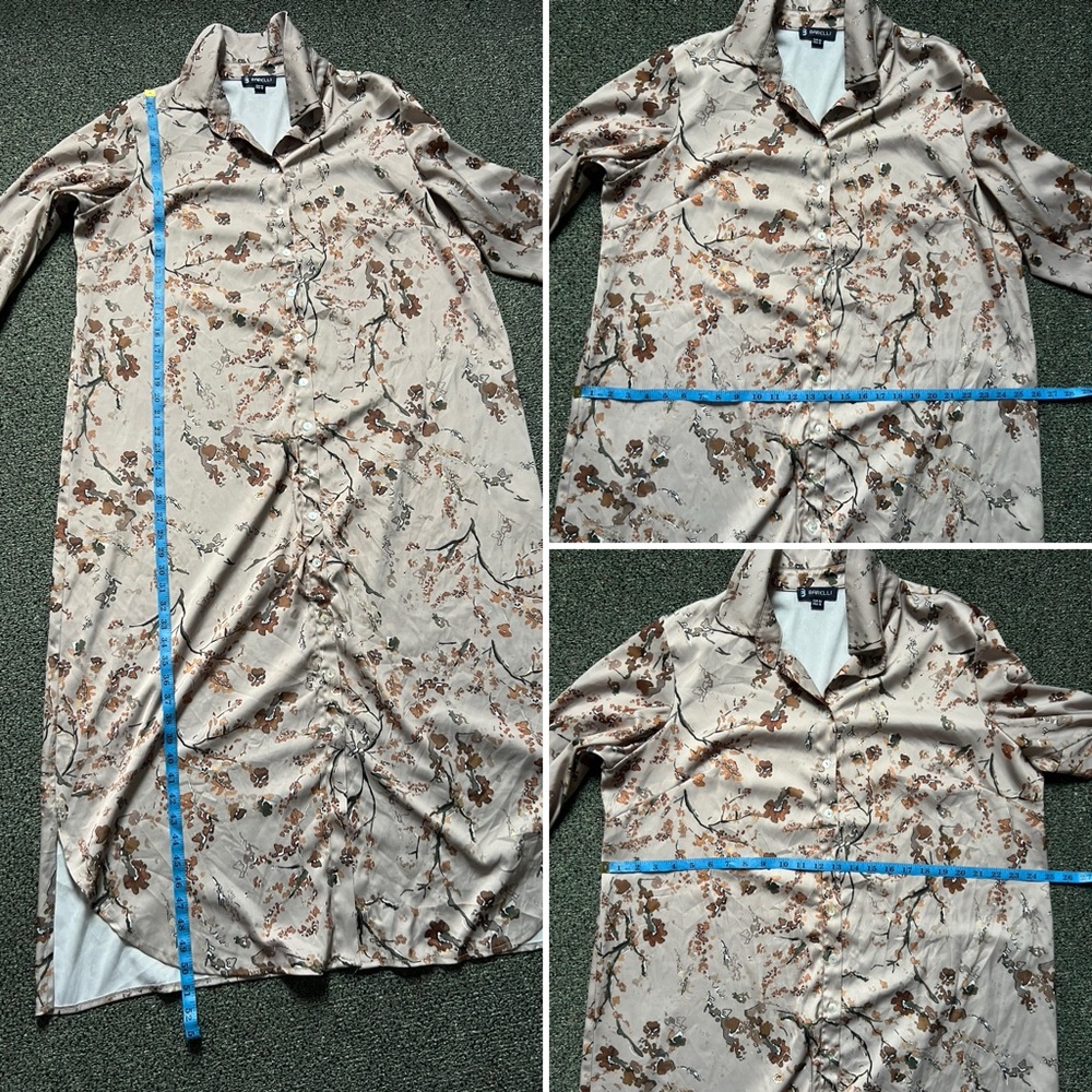 Autumnal Print Modest Maxi Button Down Relaxed Fit Long-Sleeve Satin Dress Sz XL - Picture 16 of 16